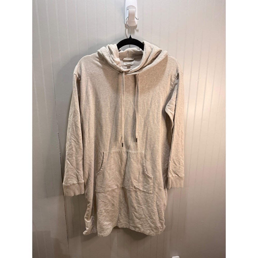 Garnet Hill Women Oatmeal Heather French Terry Hooded Sweatshirt Dress XS Beige